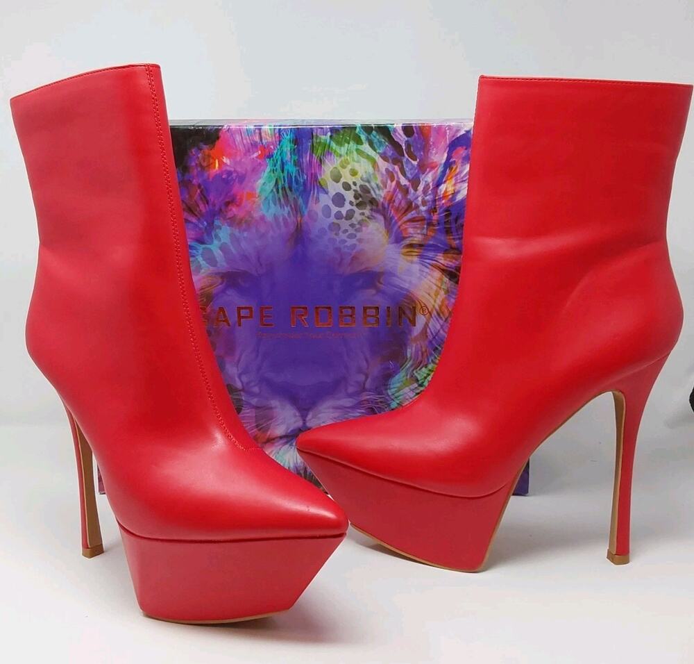 Cape Robbin Busaba Womens 8 Red Platform Stiletto Pointed Toe Ankle Boots NIB
